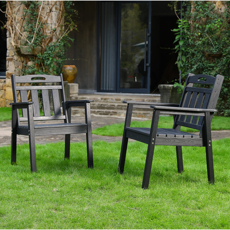 Ensemble de chaises de terrasse en PEHD pour l'extérieur, nécessitant peu d'entretien - pour les jardins, les cours et les terrasses - noir (dossier vertical)