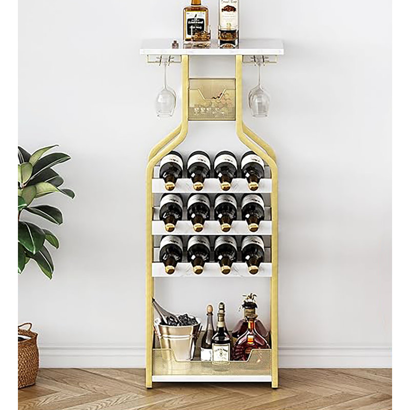 Multi Functional Mini Bar Table With Corner Bottle Rack With Storage Rack