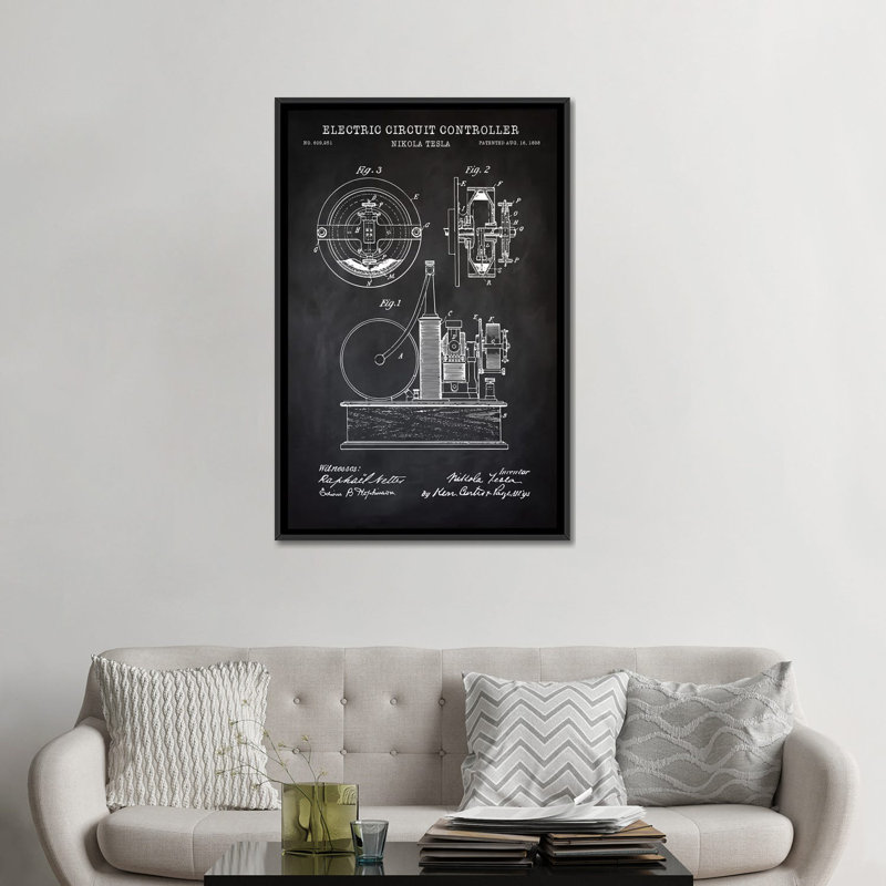 Reproduction sur toile tendue Tesla, H 26 po x l 18 po x P 1,5 po, Toile avec cadre noir