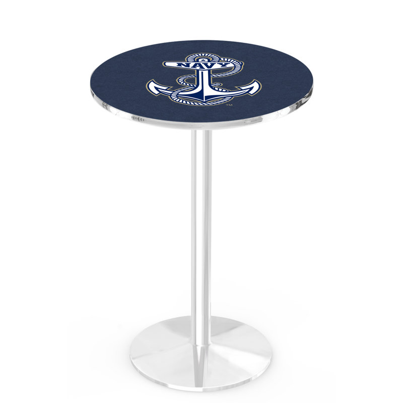 Round Metal Base Dining Table, Chrome, US Naval Academy