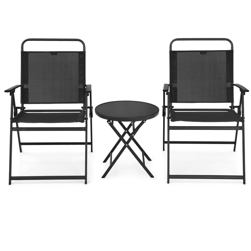Ensemble bistro et chaises d'extérieur 3 pièces avec plateau en verre trempé Patiojoy