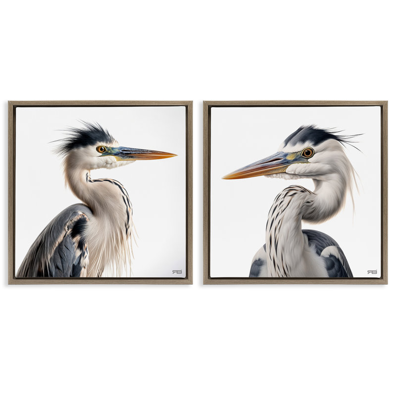 «Young Heron Birds», ensemble de 2 toiles flottantes encadrées par Roozbeh Bahramali, Cadre flottant orme Montalcino