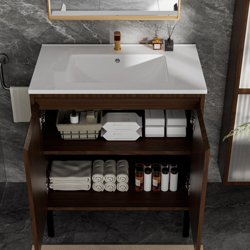 Meuble-lavabo 30 po avec lavabo en céramique, Noyer