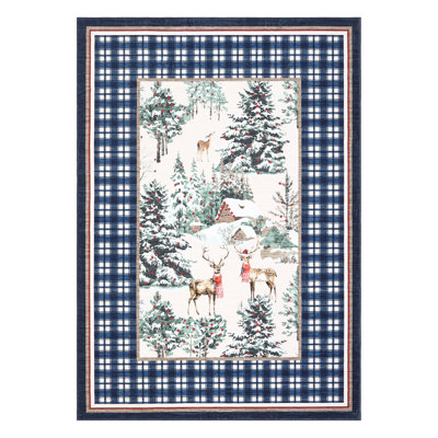 Tapis de Noël lavable, antidérapant, à poils courts, doux, à carreaux, motif rennes et sapin, décoration de Noël