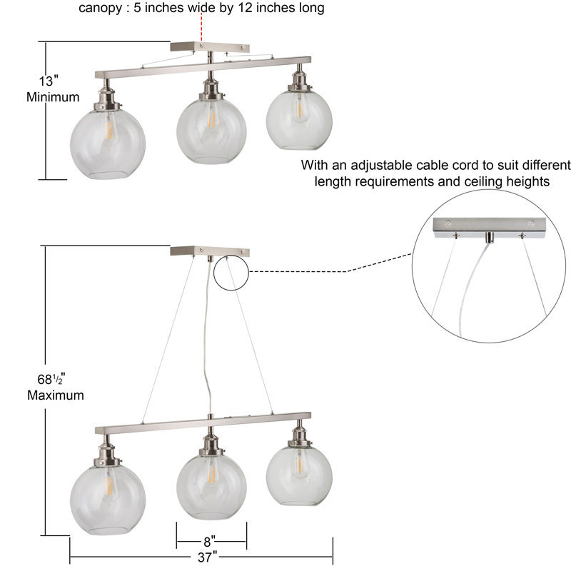 Bundy 3 - Light Kitchen Island Pendant, Brushed Nickel