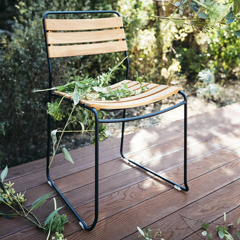 Surprising Outdoor Teak Dining Side Chair, Acapulco Blue