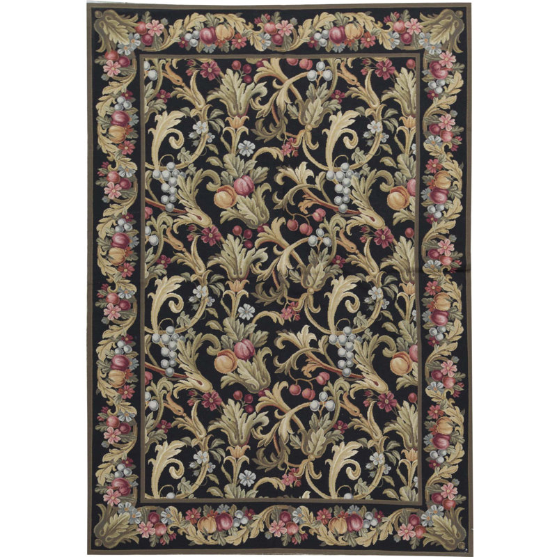 Hand-Knotted High-Quality Black and Black Area Rug