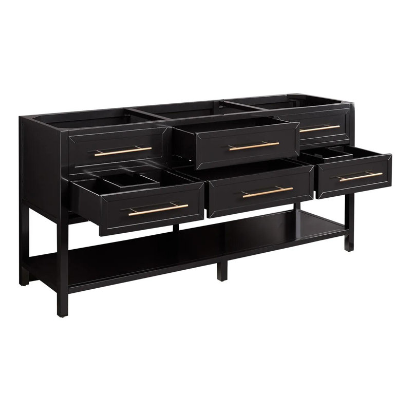 72" Robertson Double Bathroom Vanity Set with Rectangular Undermount Sinks, 8" Widespread, Feathered White Quartz, Black