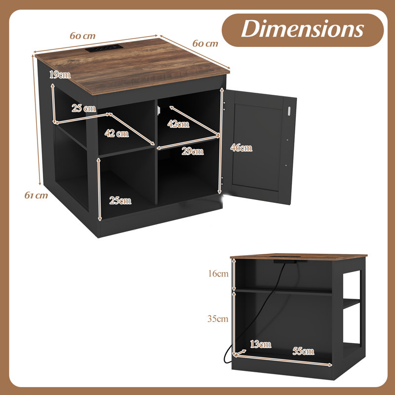 60cm W Manufactured Wood Bedside Table, Black
