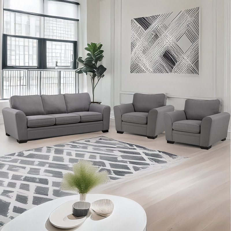 Beattie Fabric Sofa & Two Chair Set, Gray
