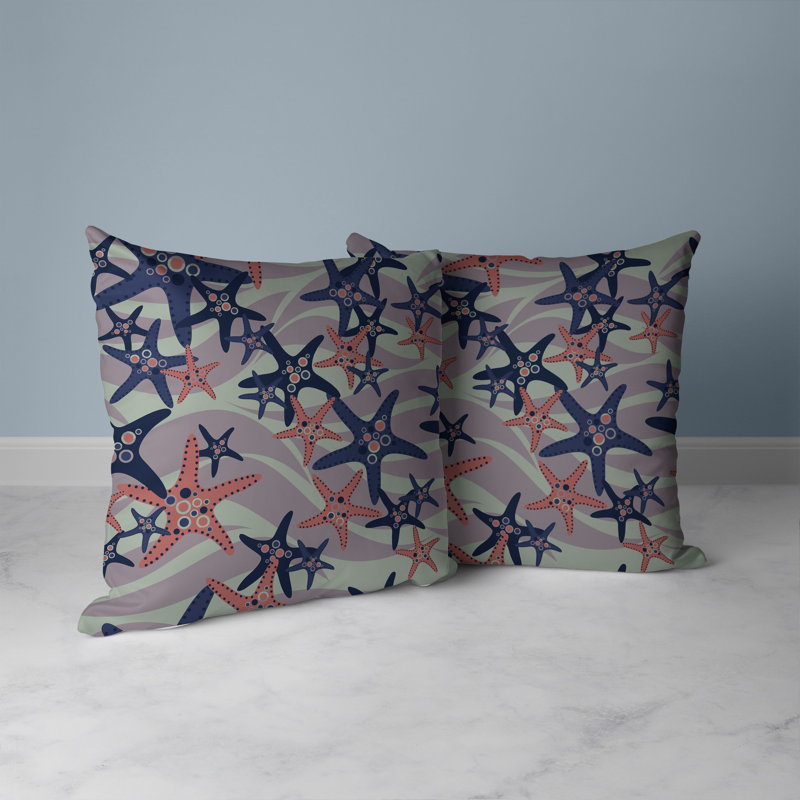 Coussin décoratif intérieur / extérieur Starfish Sway, H 20 po x l 20 po, Bleu / vert / cuivre
