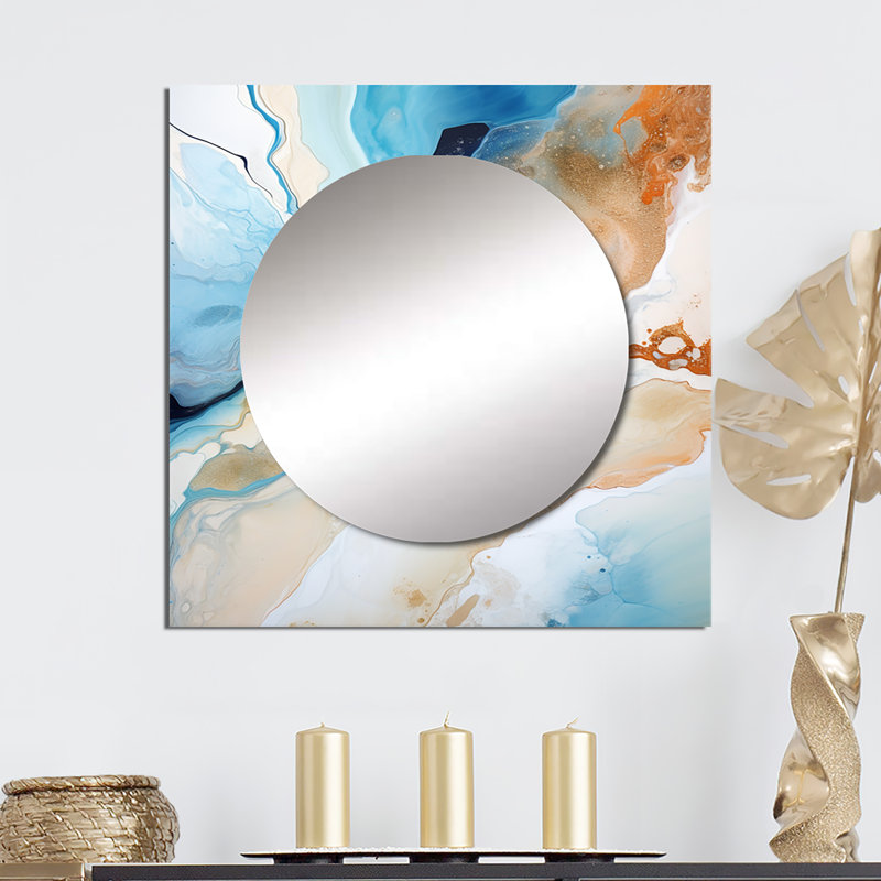 Crosslyn - Décoration murale miroir de formes abstraites géométriques bleues et blanches à encre liquide IV pour chambre à coucher