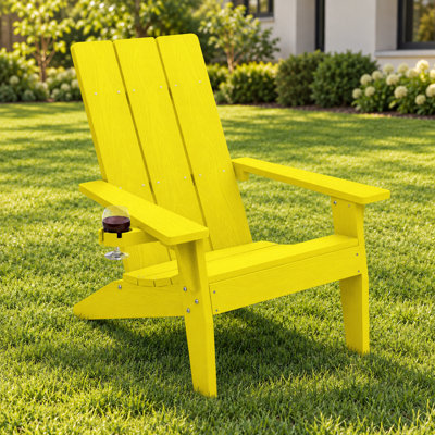 Fauteuil Adirondack d'extérieur surdimensionné Harlean, résistant aux intempéries, avec porte-gobelet rétractable, fauteuil de patio moderne en plastique/résine, fauteuil de foyer pour patio, cour arrière, terrasse, jardin, bord de piscine, capacité de poids de 450 lb (jaune citron)