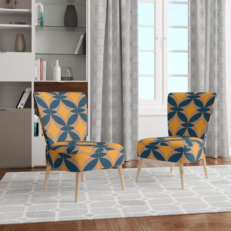 Upholstered Floral Side Chair - Modern floral Accent Chair, Abstract Yellow Polyester Blend 5