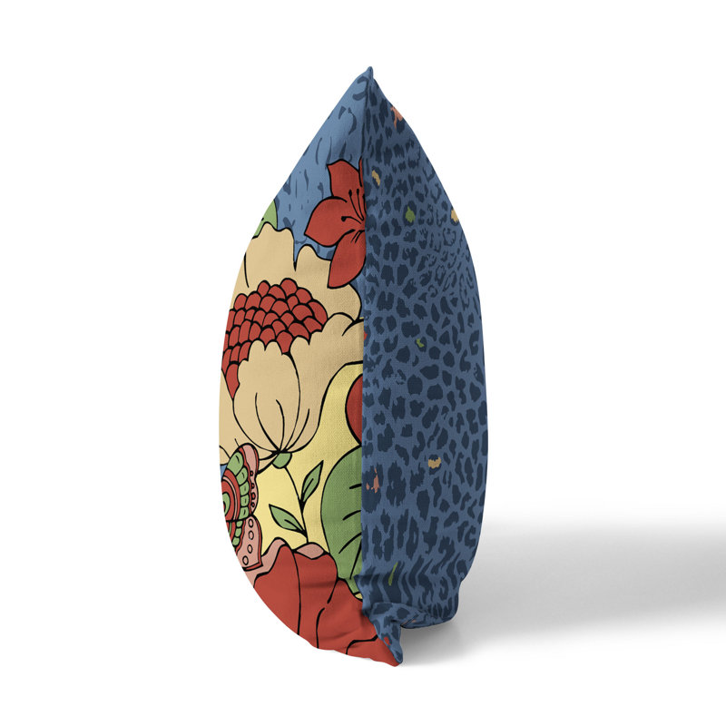 Coussin Roaring Florals, 18"H x 18"W, Blue/Red