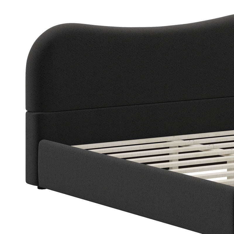 Lit plateforme tapissier avec tête de lit courbée, cadre de lit plateforme en bois moderne, Grand lit, Noir