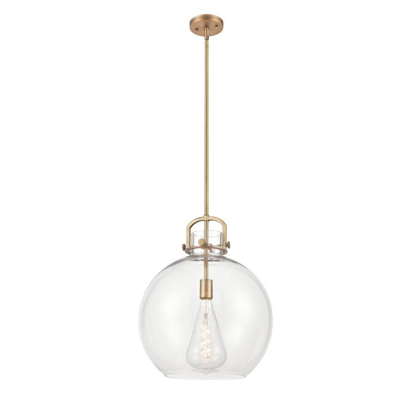 Luminaire suspendu à 1 tige Sligo, Laiton brossé, Clair, H 19,5 po x l 16 po x P 16 po