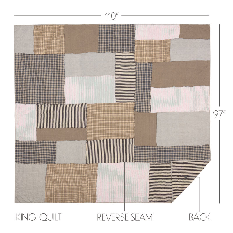 Ashmont Gray and Beige Cotton Reversible King Quilt Set