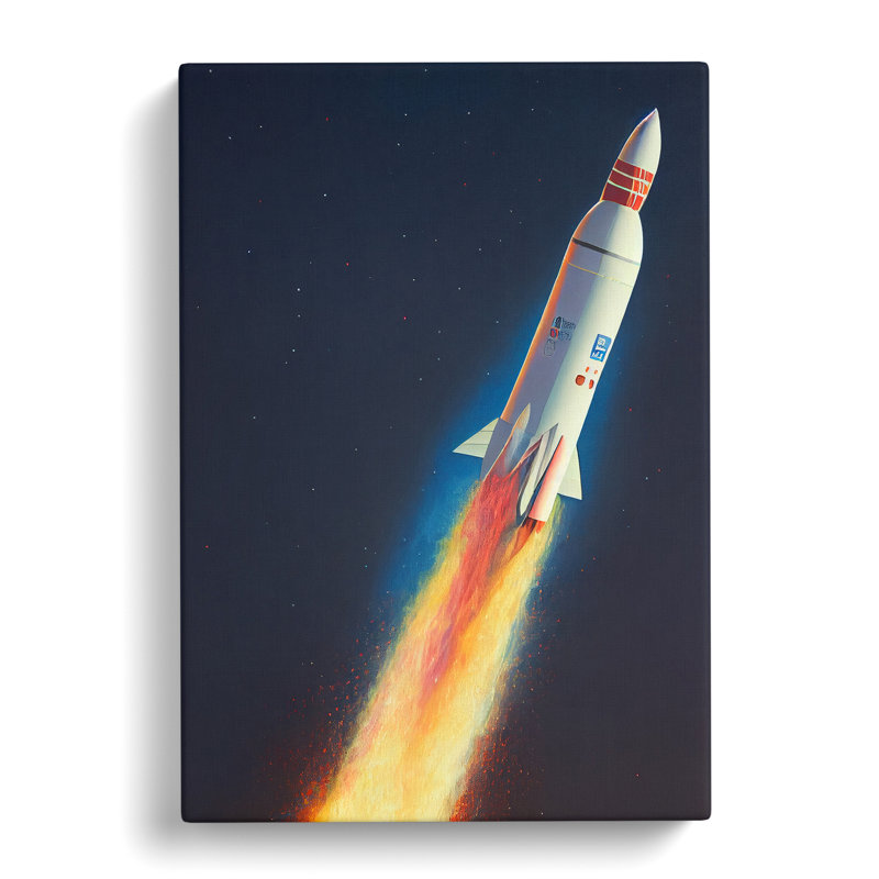 Animated Spaceship Rocket - Wrapped Canvas, 50cm H x 35cm W x 3cm D