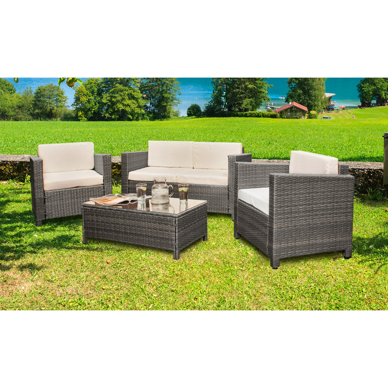 Gatland 4 Seater Rattan Sofa Set, Grey 