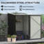 Remise extérieure 3,3 pi x 3,4 pi avec métal galvanisé, porte verrouillable, gris foncé, pour cour, garage, patio, pelouse, entrepôt d'accessoires pour vélo, coffre-fort gris, 3,4 pi, porte-outils de jardin