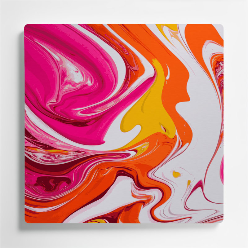 Abstract Fluid Art 31 Orange Metal Wall Art, 16" H x 16" W