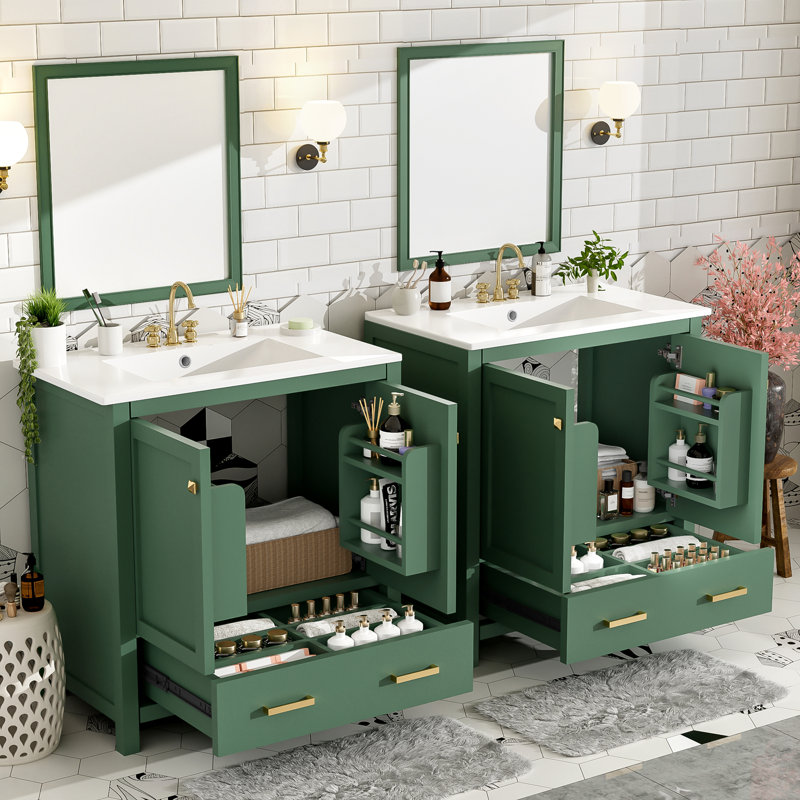 Ensemble de meuble-lavabo double 60 po, Doré, Vert