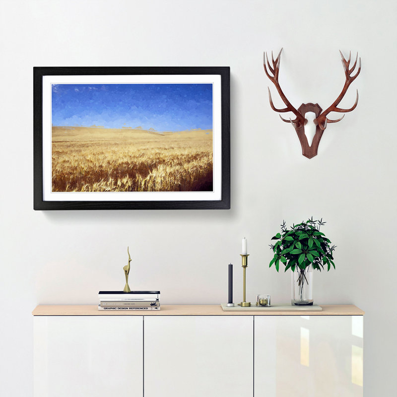 Field of Wheat in Kansas - Picture Frame Graphic Art Print, 40cm H x 60cm W x 2cm D, Black