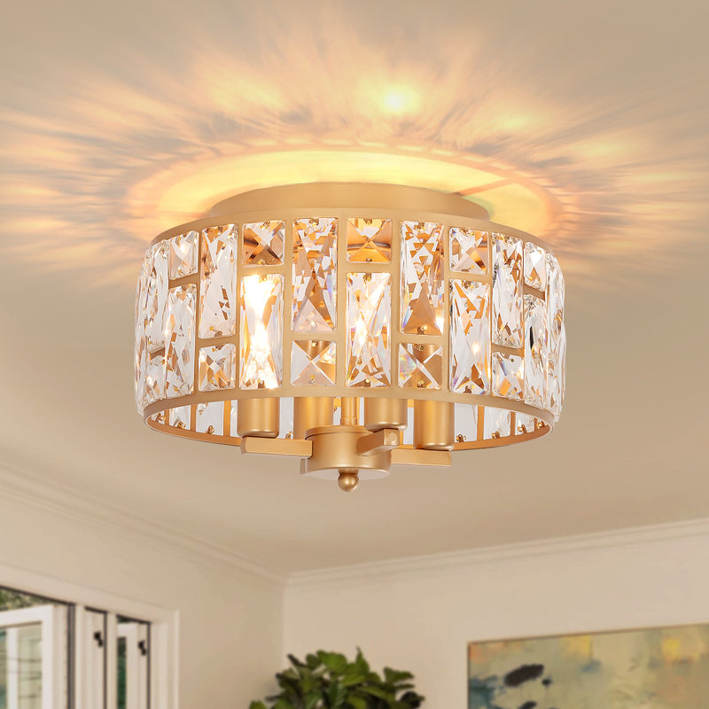Plafonnier encastré en cristal 4 lumières, Doré