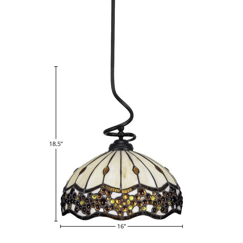 Capri Stem Hung Pendant Shown In Matte Black Finish With 16" Roman Jewel Art Glass