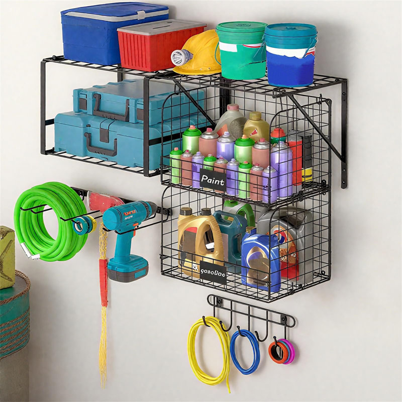 Garage Shelf Wall Mounted With Wire Baskets