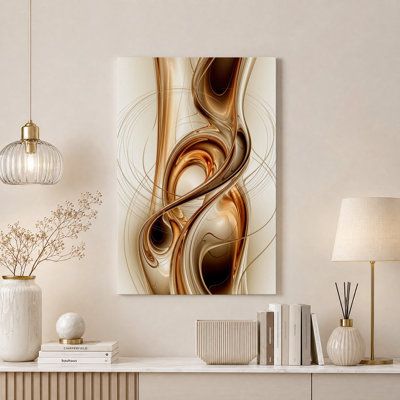 Toile murale abstraite à motifs tourbillonnants en bronze et or métallisés