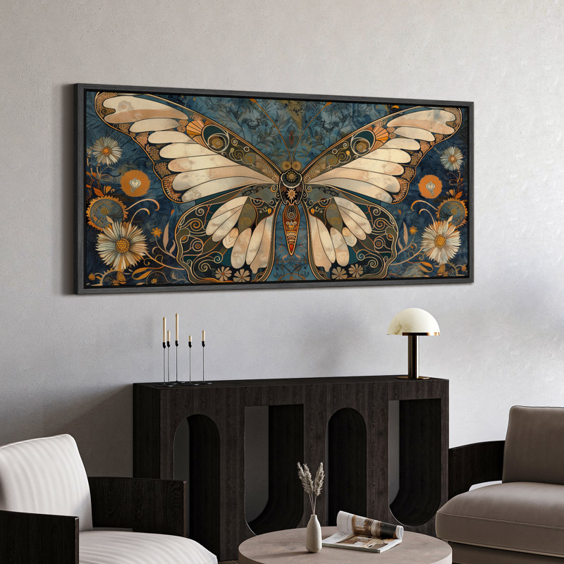 «Butterfly Illusion Moody», reproduction d'art moderne sur toile encadrée, H 30 po x l 60 po, Noir, noir, noir, noir