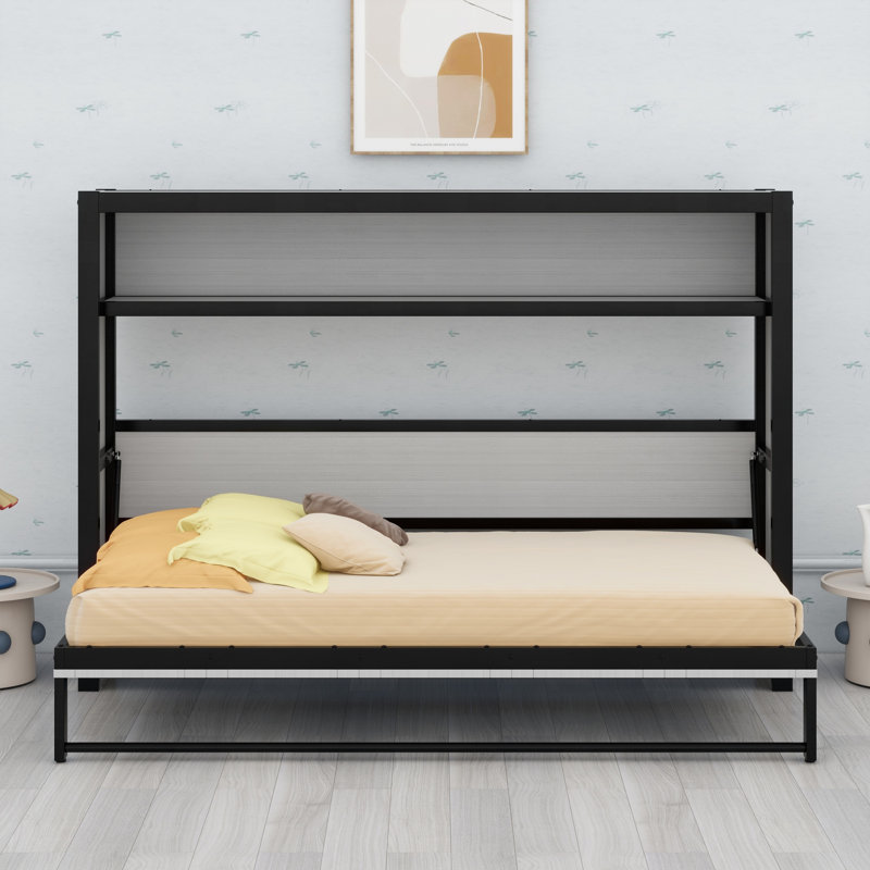 Murphy Bed With Shelves, Gray