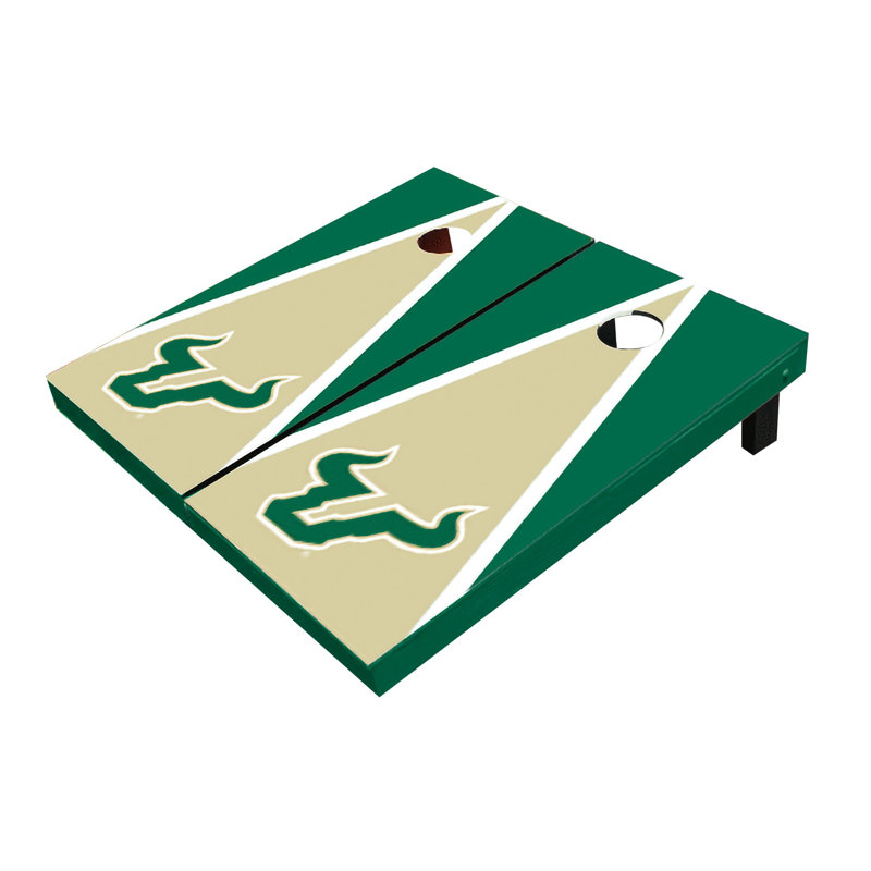 NCAA Alternant Triangle Cornhole Board, USF Bulls, Gold/Green Matching