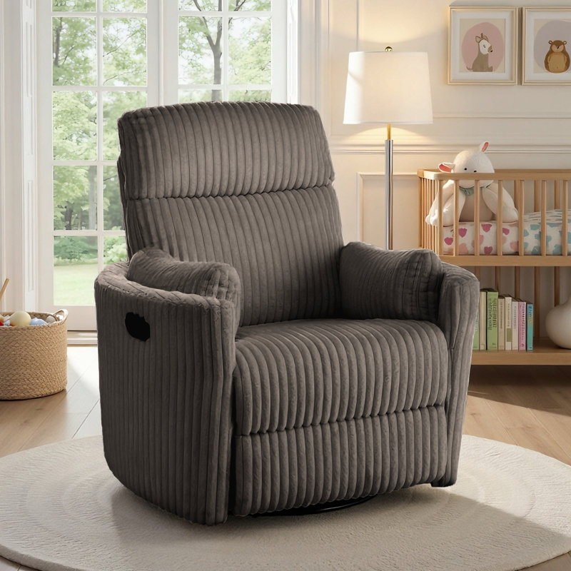 35.43'' Wide Manual Recliner Chair Swivel Rocker Glider Recliner, Nursery Glider Recliner, Corduroy Nursery Recliner Chair For Living Room-Brown