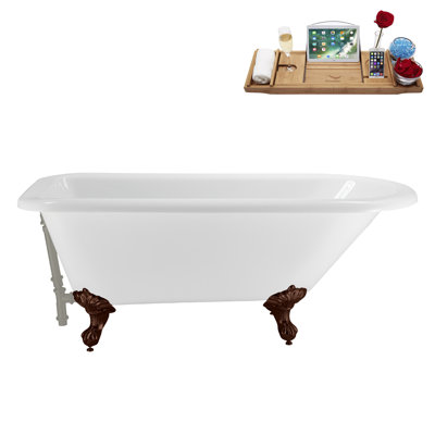 62" Streamline Clawfoot Tub,Tray,Drain, Clawfeet