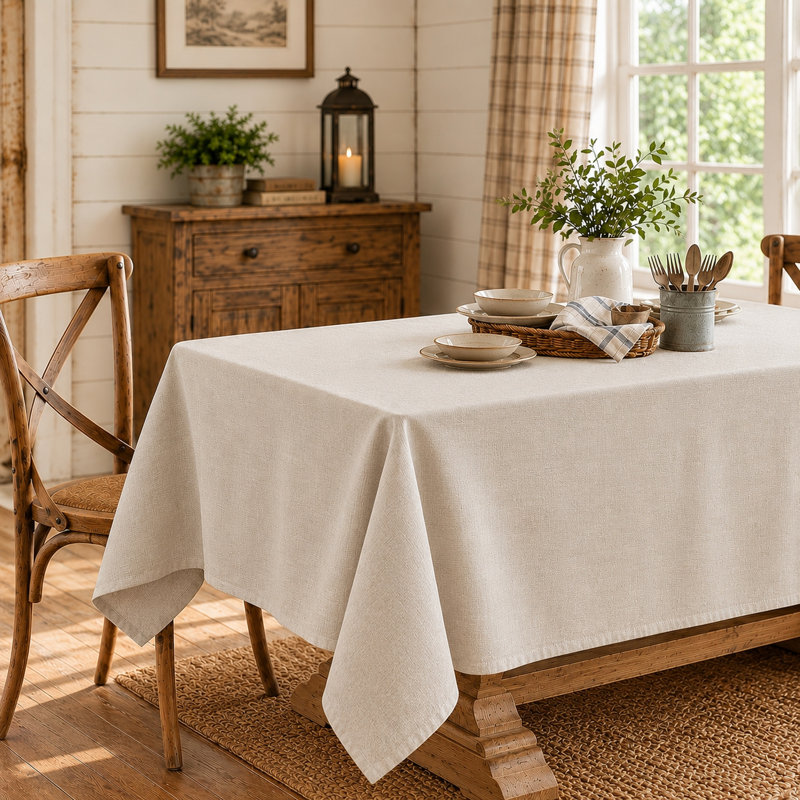Solid Textured Rectangle Tablecloth, Stain & Wrinkle Resistant, Machine Washable, 70" L x 55" W, Beige