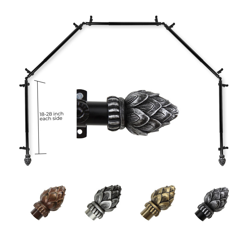 Ensemble de tringle à rideaux simple 5 pièces et quincaillerie pour baie vitrée, Noir, 18 à 28 po (de chaque côté)