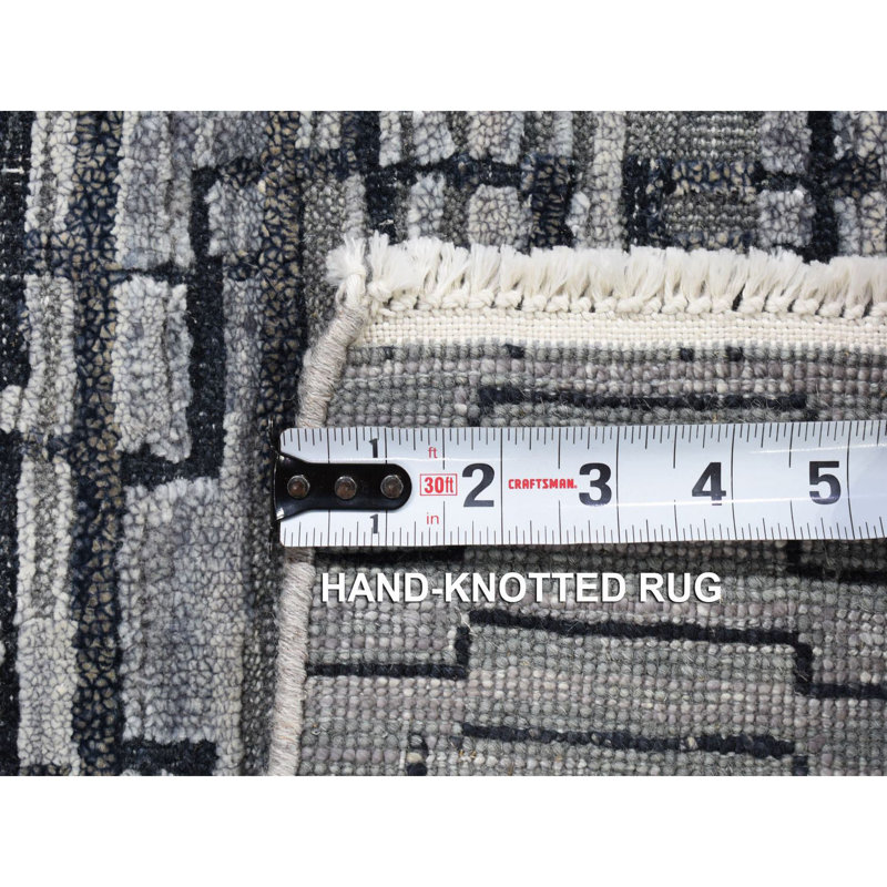 Tapis oriental 2 po x 2 po gris, design moderne, en soie avec laine texturée, noué à la main, échantillon Fragment 2AB25E845BC146BCA64E056C9C3830C6