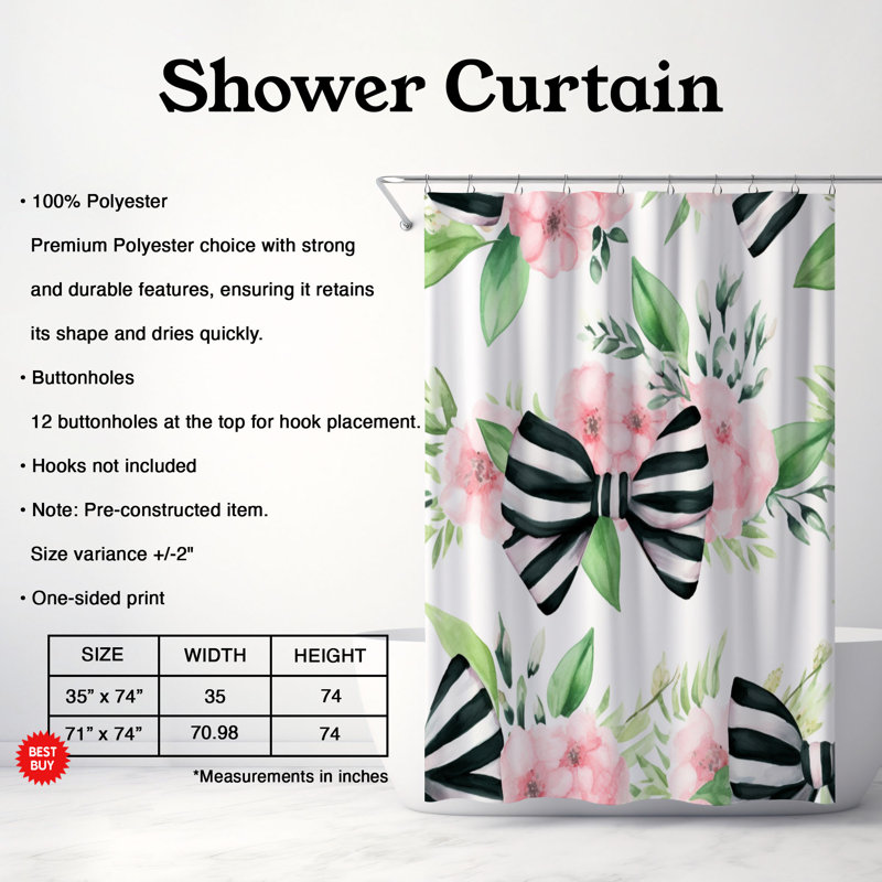 Rideau de douche standard 1 pièce, H 74 po x l 71 po