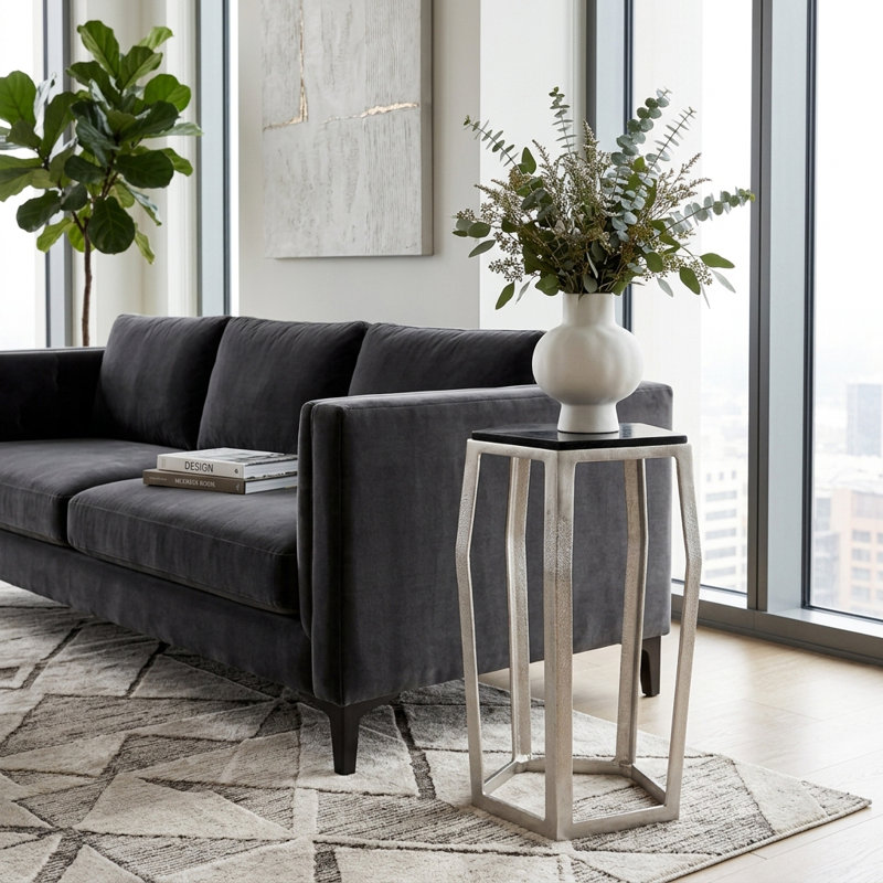 Side Table with Glass Top and Metal Frame - Modern Accent for Living Room or Small Spaces - Narrow End Table for Home Decor