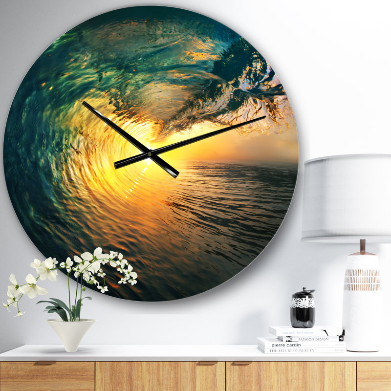 Colored Ocean Waves Falling Down VI - Coastal Wall Clock, Medium