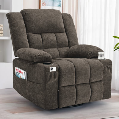 Fauteuil inclinable et pivotant à 360 ° pour adultes, fauteuil inclinable avec massage et chauffage, fauteuil berçant avec porte-gobelet, fauteuil inclinable manuel pour le salon, la chambre à coucher