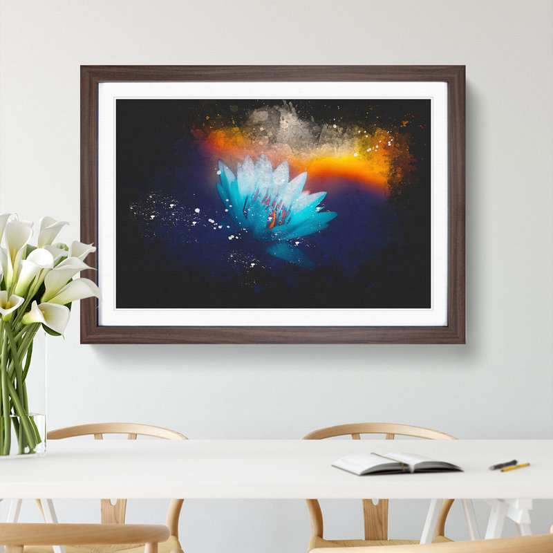 Lotus Flower - Picture Frame Graphic Art Print, 24cm H x 33cm W x 2cm D, Walnut Framed