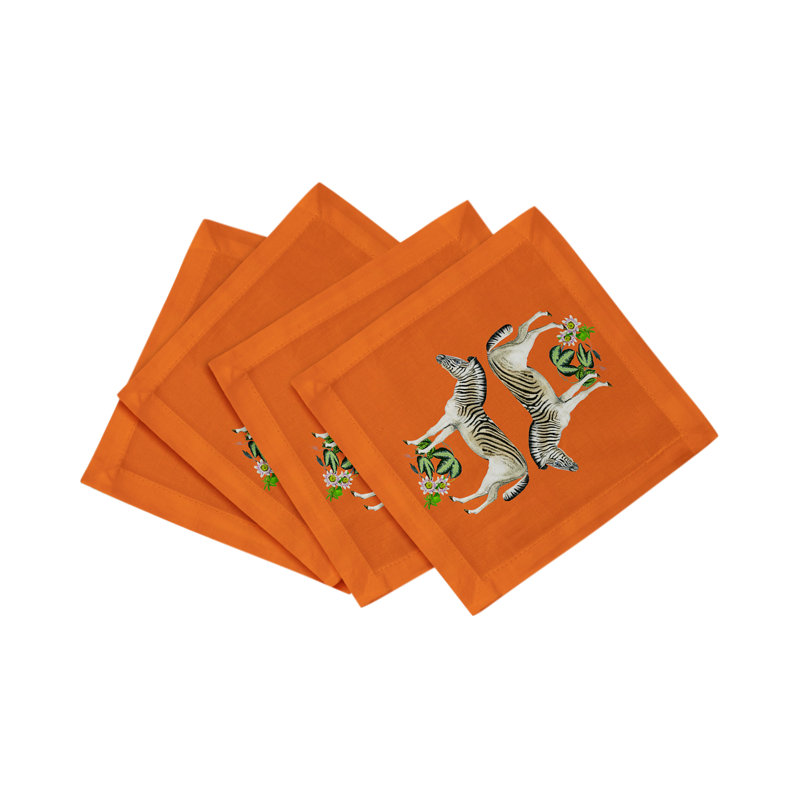 Zebra Seeing Double Cotton Sateen Cocktail Napkins, Orange