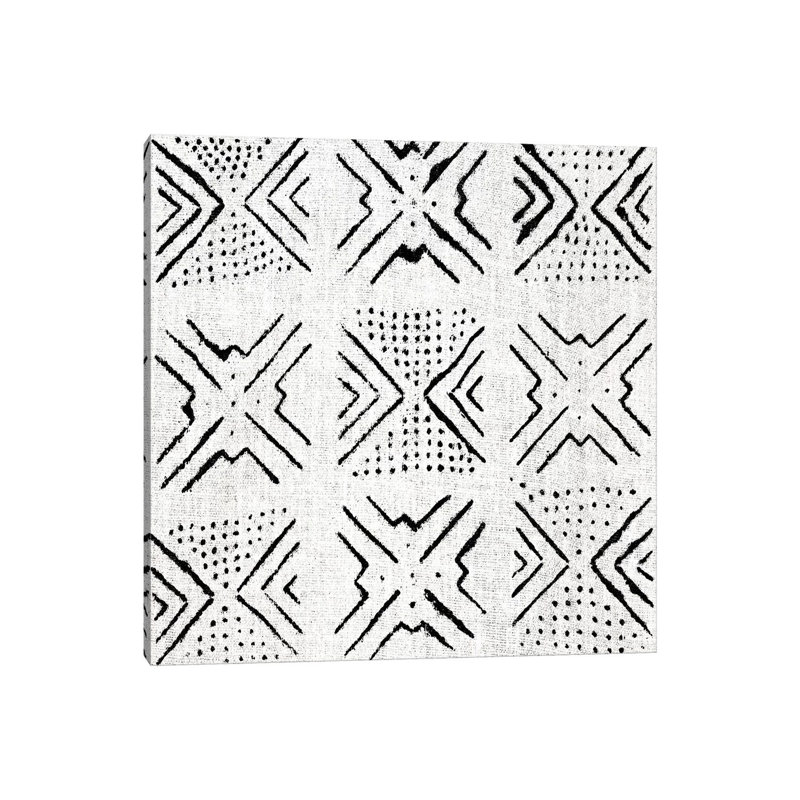 Mudcloth White Geometric Design IV by Ellie Roberts - Wrapped Canvas Painting, 30.48 cm H x 30.48 cm W