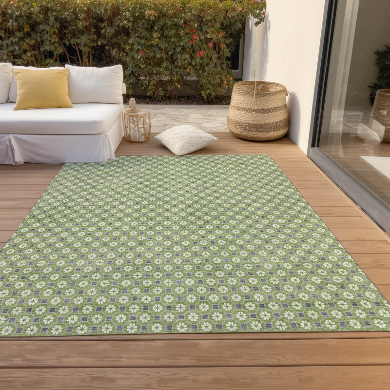 Machine Washable Indoor/Outdoor Christain ACN1431 Green Rug, Rectangle 8' x 10'