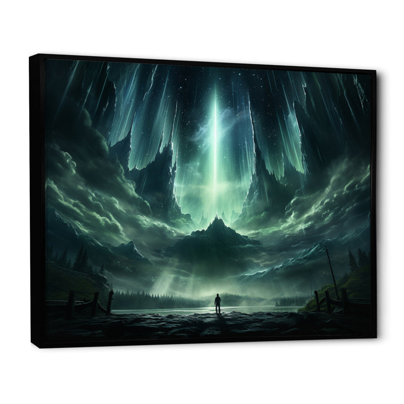 Northern Lights Celestial Gateway I sur impression sur toile, Cadre flottant noir, H 24 po x l 32 po x P 1 po