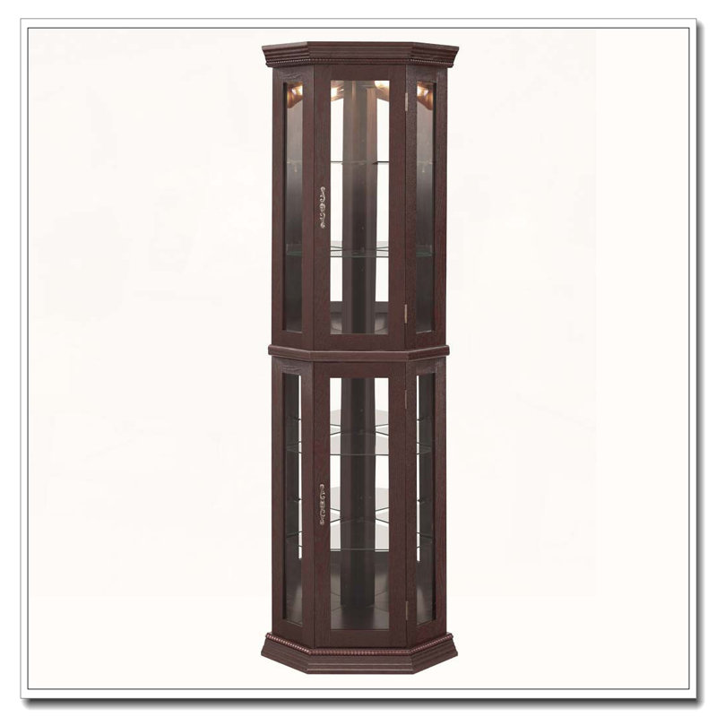 Armoire de coin en verre avec éclairage, Cerisier